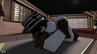 A delicious big ass gets monster black cock anal ride in Roblox studio