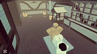 whoa this roblox baddie with big ass tits strips nude for noob monster cock fuck