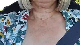 Naughty Housewife Flashes Tits in Homemade Car Selfie Video