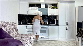 stepmom forgets breakfast as stepson pounds her big ass hard