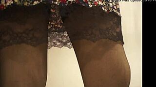 she lifts her skirt to show red panties dripping wet.