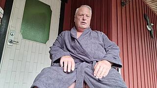 shaved hairless old man chris strokes outdoor in public view