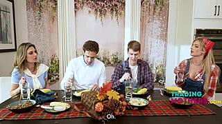 four horny stepmoms beg for gangbang pounding showing off their wet milf pussies