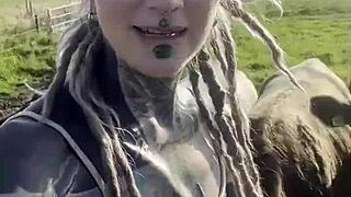 just a happy hippie country girl chatting with cows and you about her tattoos
