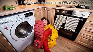 British redhead in boots demands messy cum piss party with dildo blowjobs