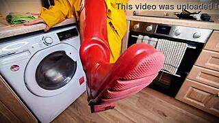 British redhead in boots demands messy cum piss party with dildo blowjobs