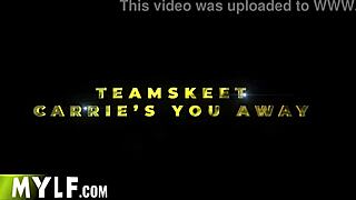 Sex and the City parody with big tits threesome on sofa riding