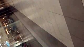 mysterious ebony ass folds in hidden shop voyeur capture.