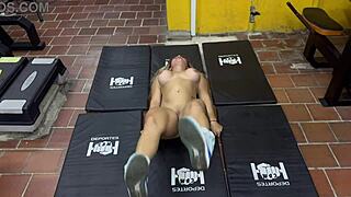 blonde colombian milf karen sleent strips naked for gym joi workout on your cock!