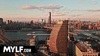 Sex and the City parody with big tits threesome on sofa riding