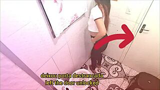 redhead babe flashes tits fucked creampie in bar bathroom by stranger