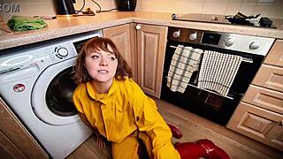 British redhead in boots demands messy cum piss party with dildo blowjobs