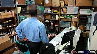 Shoplifting teen's hairy pussy gets ripped clothes fucked by mall cop backstage