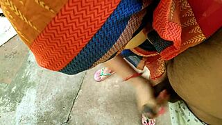 stepmom pees backyard then quick outdoor fuck cums on huge tits