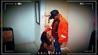 so i teased the delivery guy in lingerie sucked his cock then rode him hard for quick creampie rush