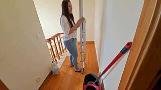 uhh this latina maid's creamy pussy in jeans n flip flops gets seduced by massage bent over doggystyle