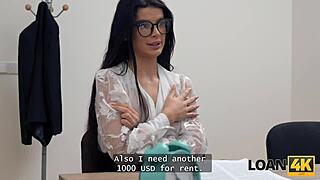 Teen brunette swears last office fuck during rough casting