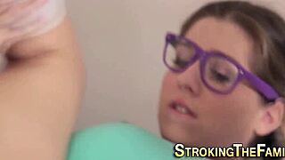 i couldn't resist tasting busty stepteen's huge tits glasses on