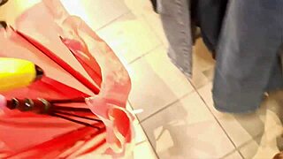 Nicoletta crams into tiny jeans flaunting exaggerated curvy ass and tits