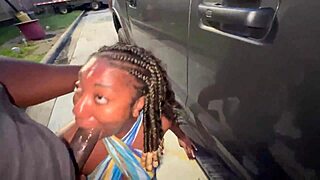 Married trucker slut drops to knees sucking cock like parking lot whore in public