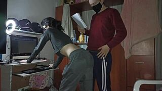 hot alubna housewife bends over for HARD FUCK while scrubbing chores. she rides boss cock outdoor in sexy shorts