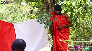 chief priest bangs pregnant wife outdoors while husband watches traditional ritual threesome