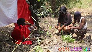 chief priest bangs pregnant wife outdoors while husband watches traditional ritual threesome