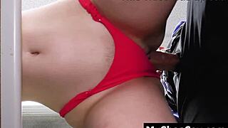 caught shoplifting teen bends over for burglar cock in hidden cam office doggystyle blackmail