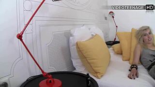 18 year old blonde vicky toys up during casting interview!