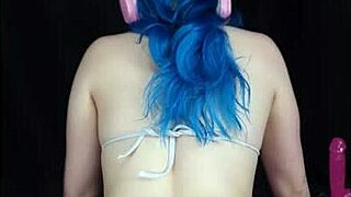 Lizzie Buns oiled thick ass twerks on huge dildo after stuffing buttplug cowgirl style