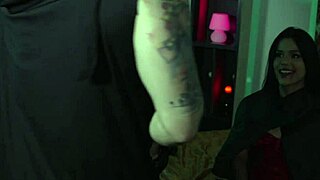 before halloween party i end up fucking hot bisexual couple in wild lesbian action