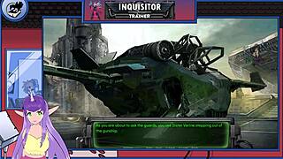 Muscular brunette bodybuilder orgasms on monster cock in warhammer game