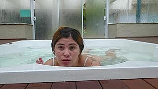 Hotel jacuzzi tease waits for married man to join the flashing fun