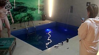 hey guys our brazilian blonde threesome heats motel pool again