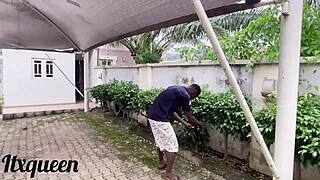 that gardener's giant african cock wrecks her huge pussy outdoors