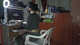 hot alubna housewife bends over for HARD FUCK while scrubbing chores. she rides boss cock outdoor in sexy shorts