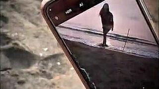 that muscular latina babe on the beach blows my big cock and gets cum covered in public