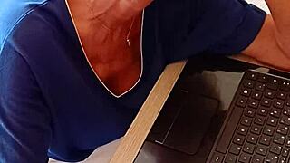 Blonde Cougar Mommy Masturbates Squirting at Office Desk in Steamy Extrait