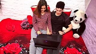 another steamy night with boyfriend's monster cock stretching her petite teen hole