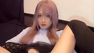 Pink-haired crossdresser vibes anal while stroking hard?