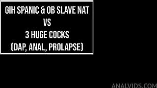 damn these sexy brazilian cuties take three huge cocks anal