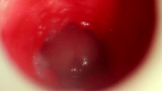 close-up monster cock unloads thick creampie deep in oiled redhead fuck doll ass