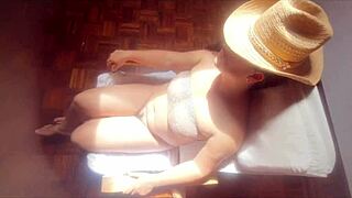 Stepson sneaks jerk off cumshot on resting stepmom's face in taboo pov