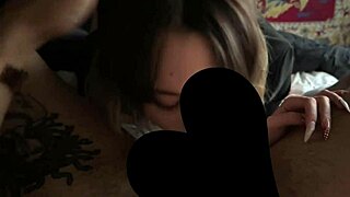 sweet goth girl with glasses deepthroats huge bbc while daddy caresses her petite body