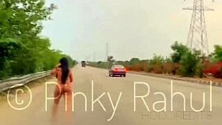 pinky dares full naked streak along busy indian highways turning heads