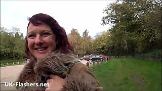 Hey check out this hairy redhead milf fingering outdoors flashing her natural tits 😍🔥