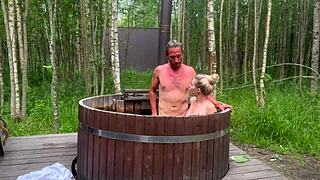 Wanna join cute skinny blonde for big cock blowjob then shaved pussy fuck in outdoor hot bath?