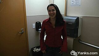 omg cute lilith rubs her shaved pussy to orgasm in the bathroom...