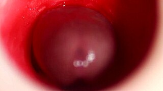 close-up monster cock unloads thick creampie deep in oiled redhead fuck doll ass