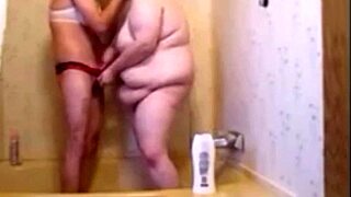 sissy housewife deepthroats in shower before anal pounding ends with creampie orgasm